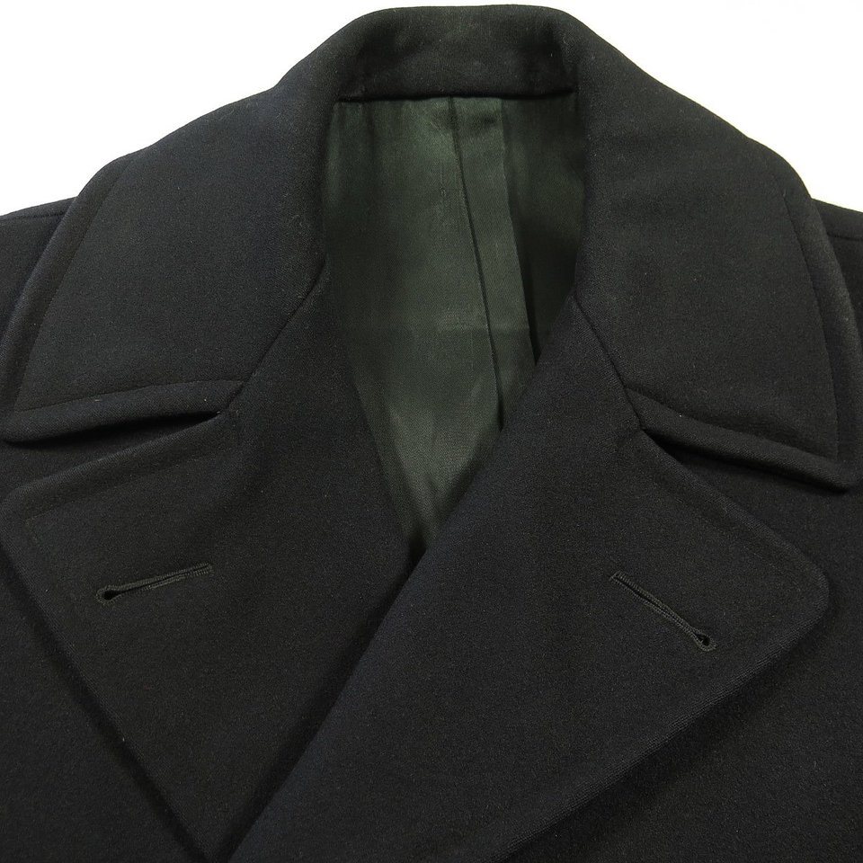 Vintage 40s Navy Peacoat 8 Button Melton Wool Pea Coat 38