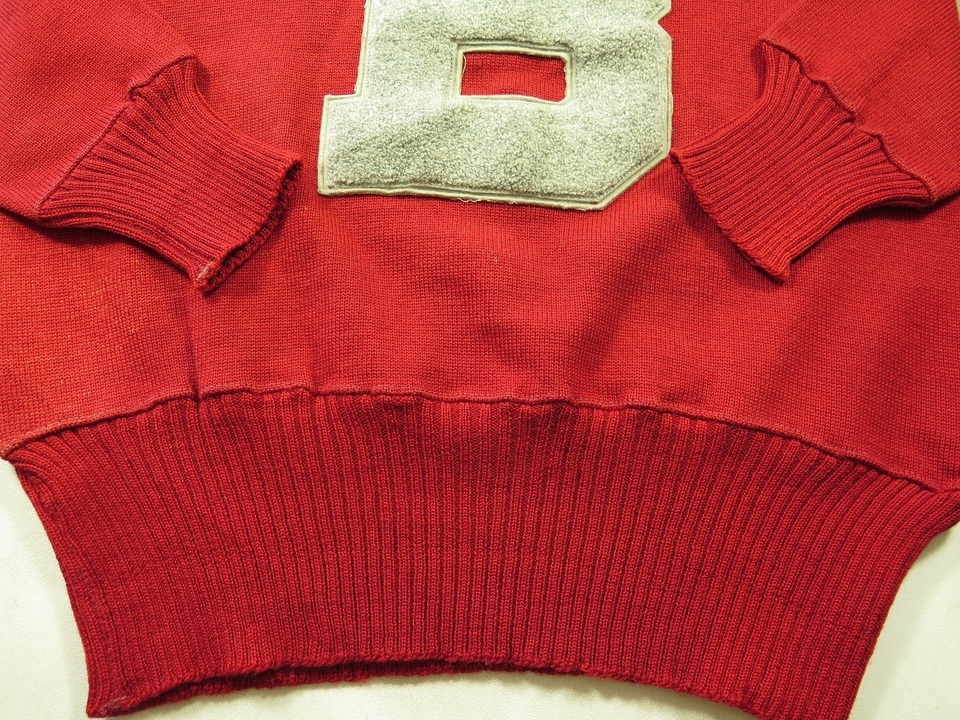 Vintage 40s Wool Letterman Sweater Varsity Red Chenille B Patch V Neck ...