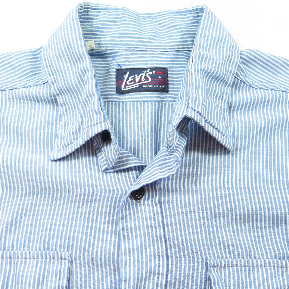 Vintage 70s Levis White Tab Striped Thin Work Shirt Mens L | The ...