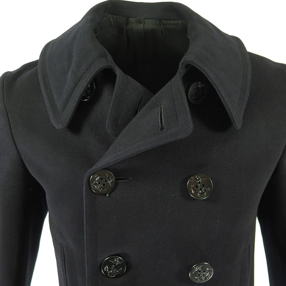 Vintage 40s Navy Peacoat 10 Button Melton 36 Embroidered Label Corduroy  Stencil | The Clothing Vault