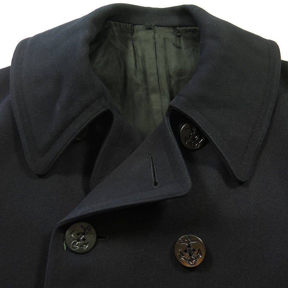 Vintage 40s Navy Peacoat 10 Button Melton 36 Embroidered Label 