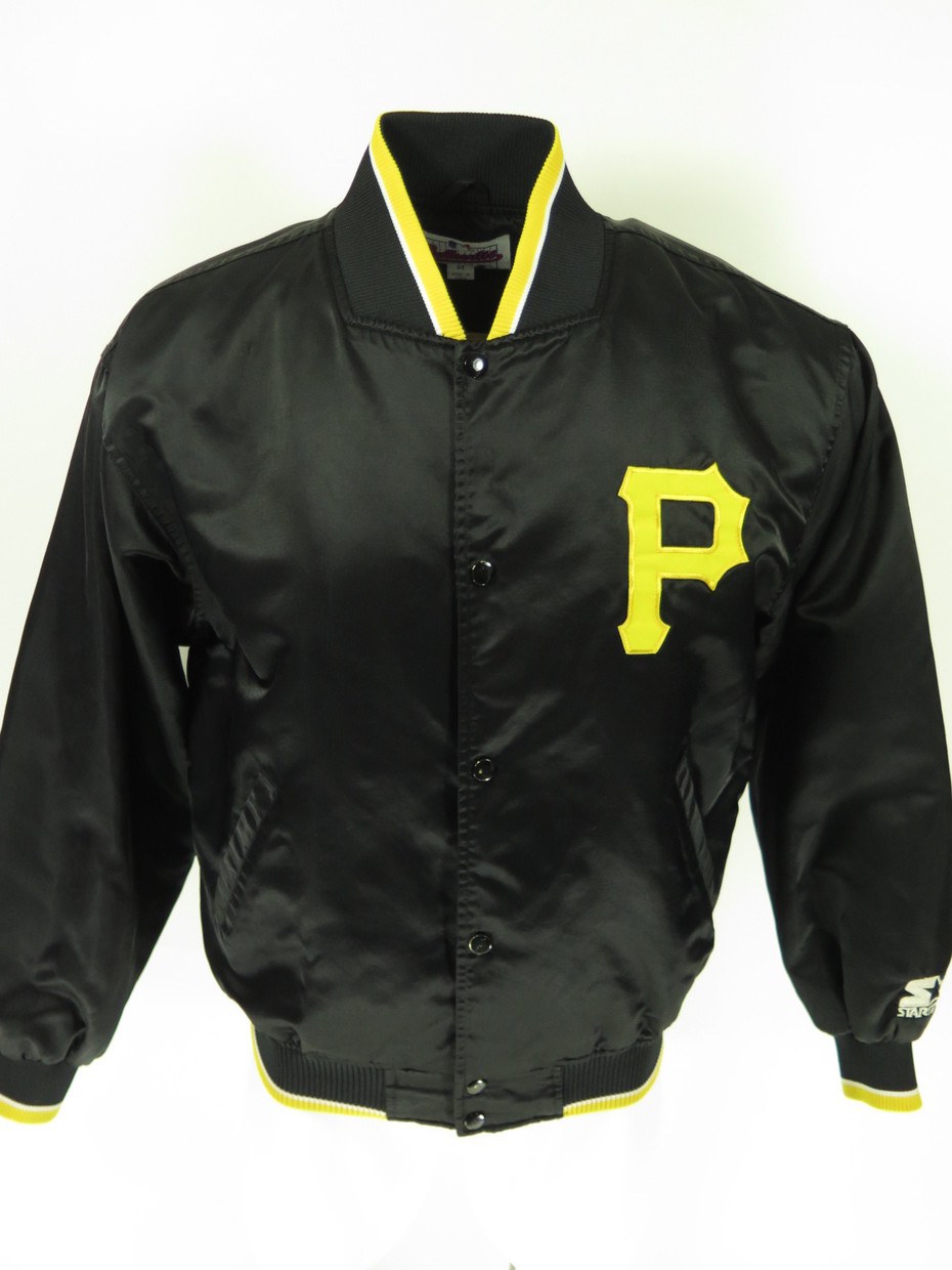 80s Pittsburgh Pirates Black Satin Baseball Jacket Medium - The