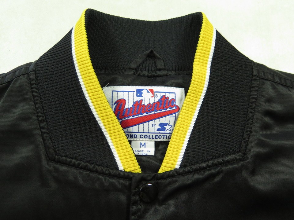80s Pittsburgh Pirates Black Satin Baseball Jacket Medium - The
