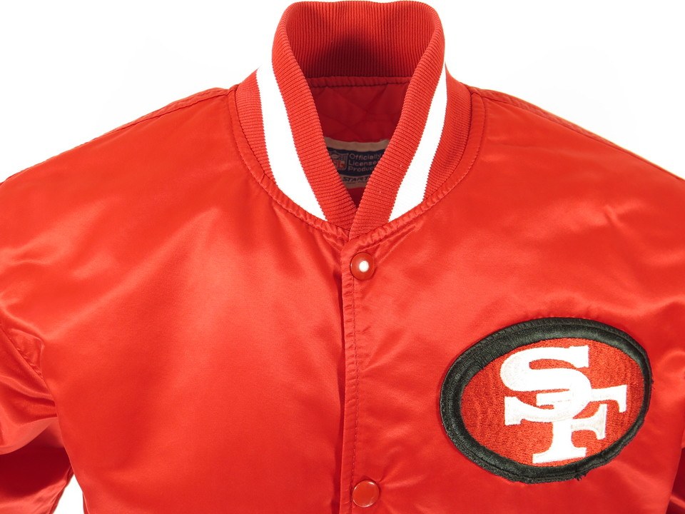 SAN FRANCISCO 49ERS RETRO CLASSIC RIB SATIN JACKET (EGGSHELL/ RED)