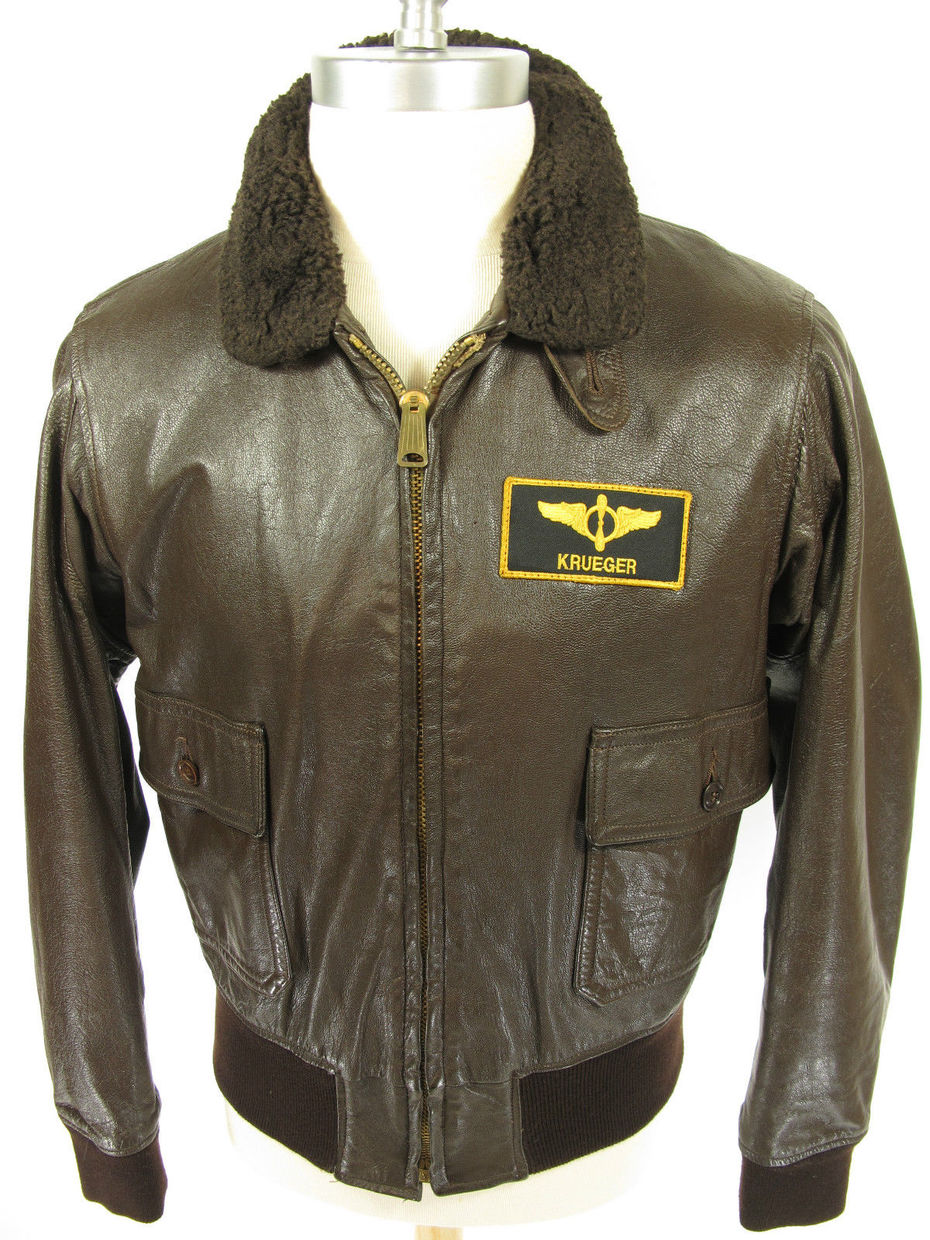 Vintage 70s Type G-1 Bomber Goatskin Jacket 42 Long Leather Mouton