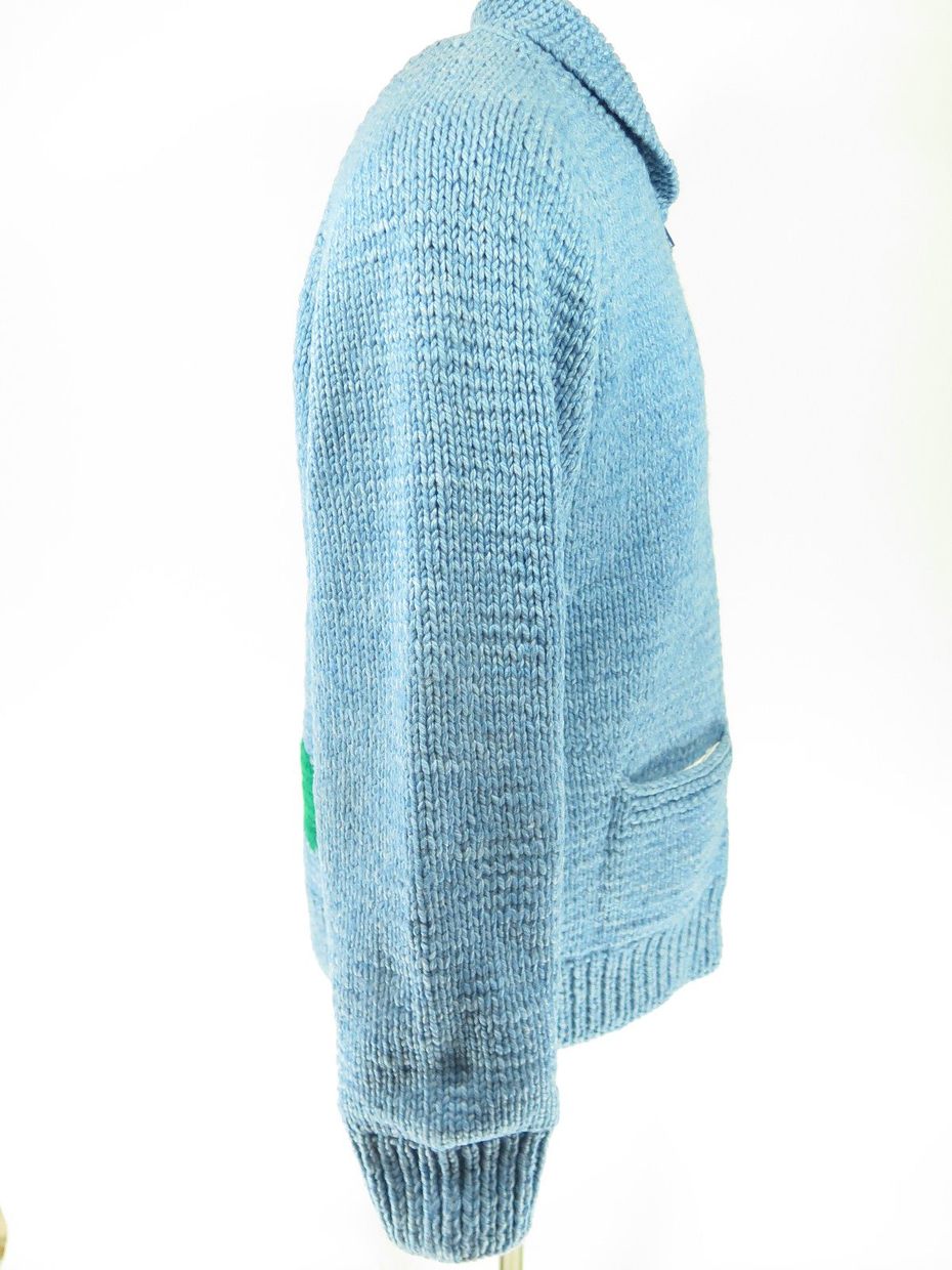 Vintage 70s Golfer Golf Zip Cardigan Sweater Mens XL Blue