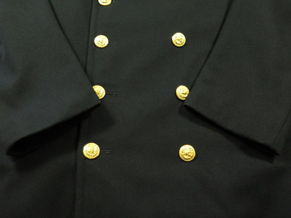 Vintage 50s Wool Navy Bridge Coat 38 Long Officer Overcoat gold button ...