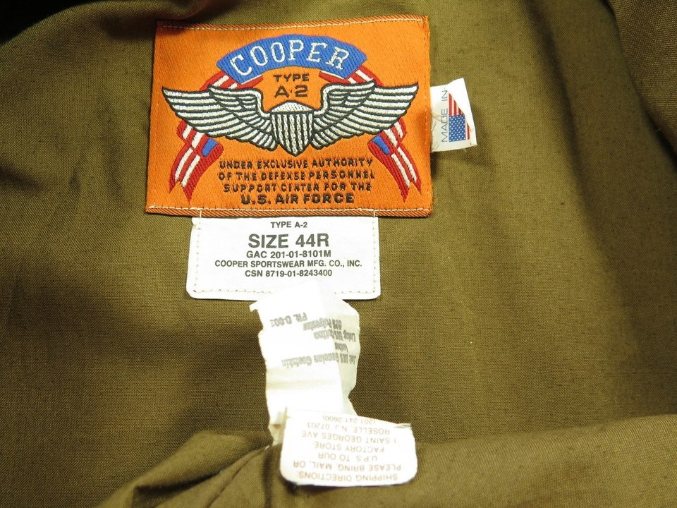 Vintage Cooper Type A-2 Leather Flight Jacket 44 or Large Goatskin ...