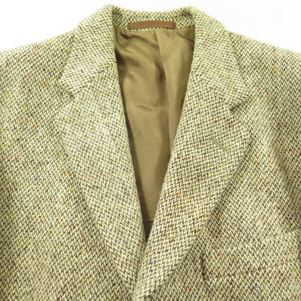 Vintage 70s Harris Tweed Sport Coat 38 England Wool Jacket 3 Button Leather Knot The Clothing