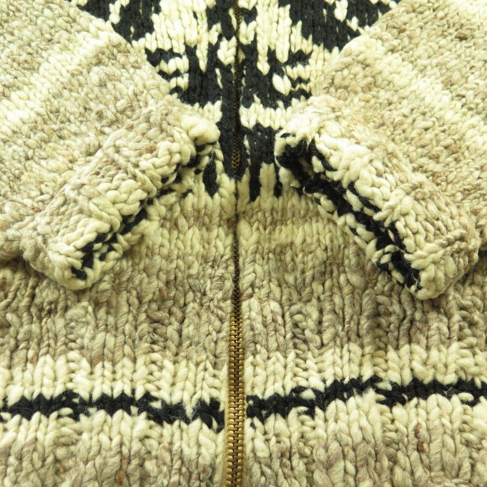 Vtg 70s Bird Motif Wool Cowichan Zip Sweater Mens L Shawl Collar | The ...