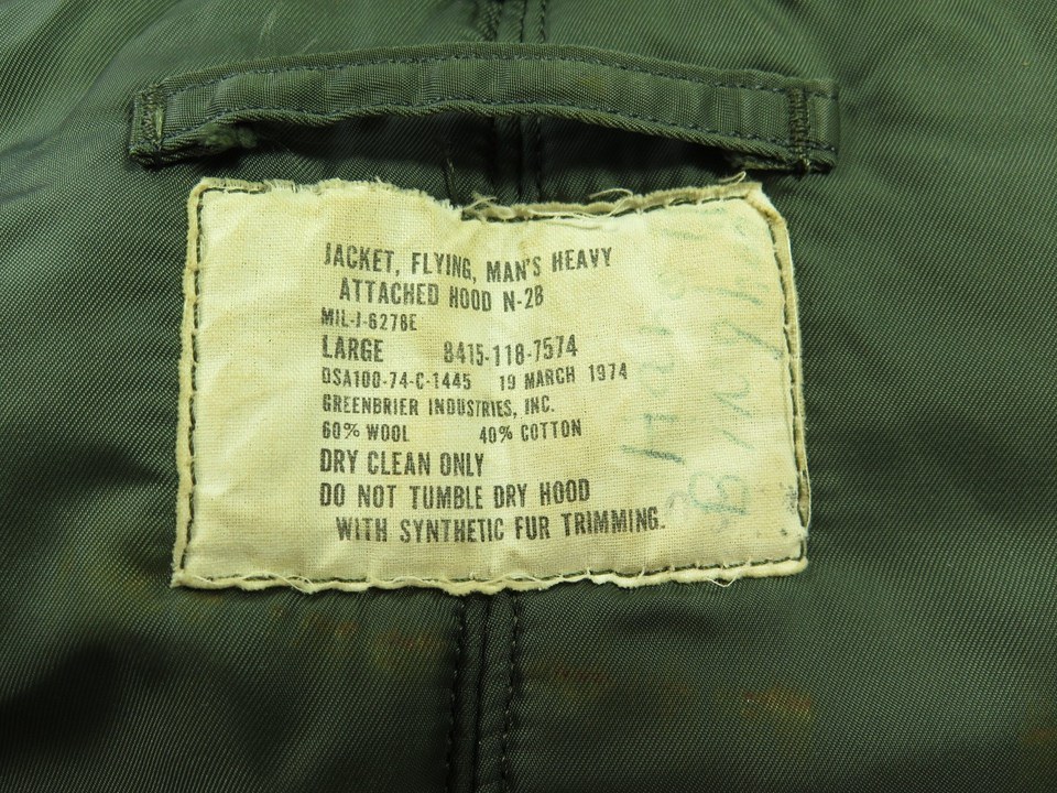 Vintage 70s N-2B Snorkel Parka Jacket Mens L Military Green Flying ...