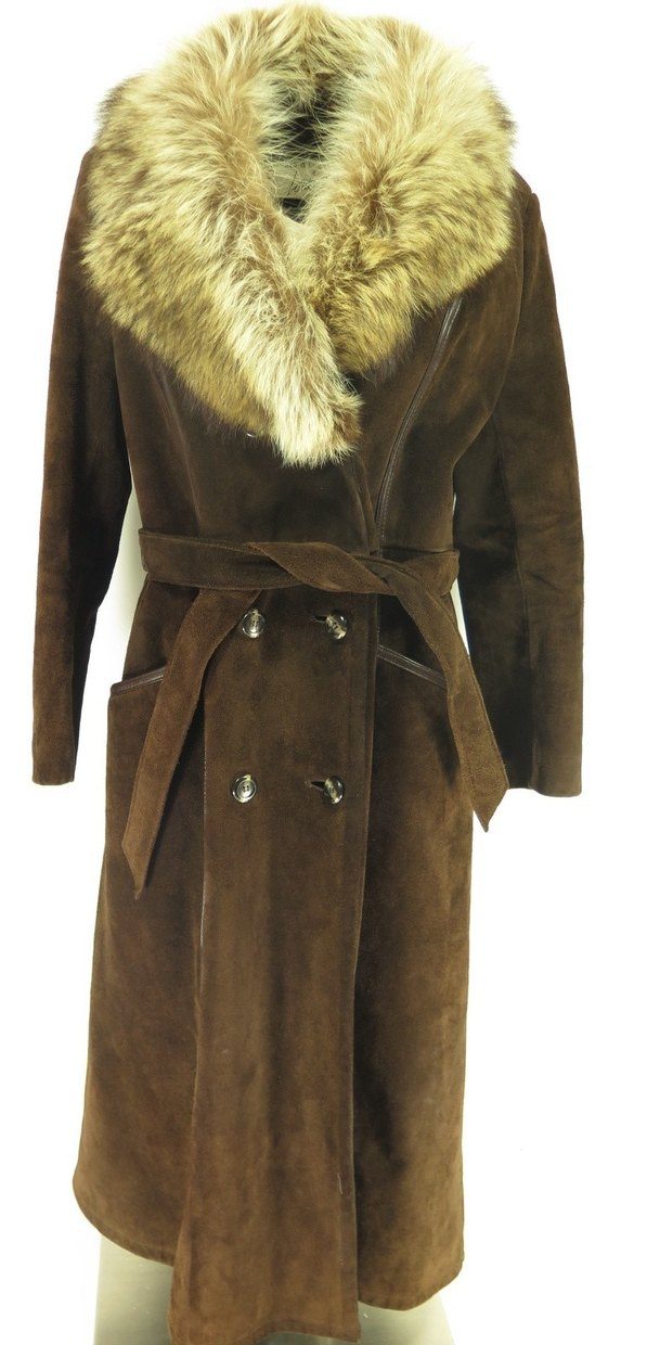 Vtg 80s Union Made Suede Brown Long Coat Womens 16 Fox Fur | The ...