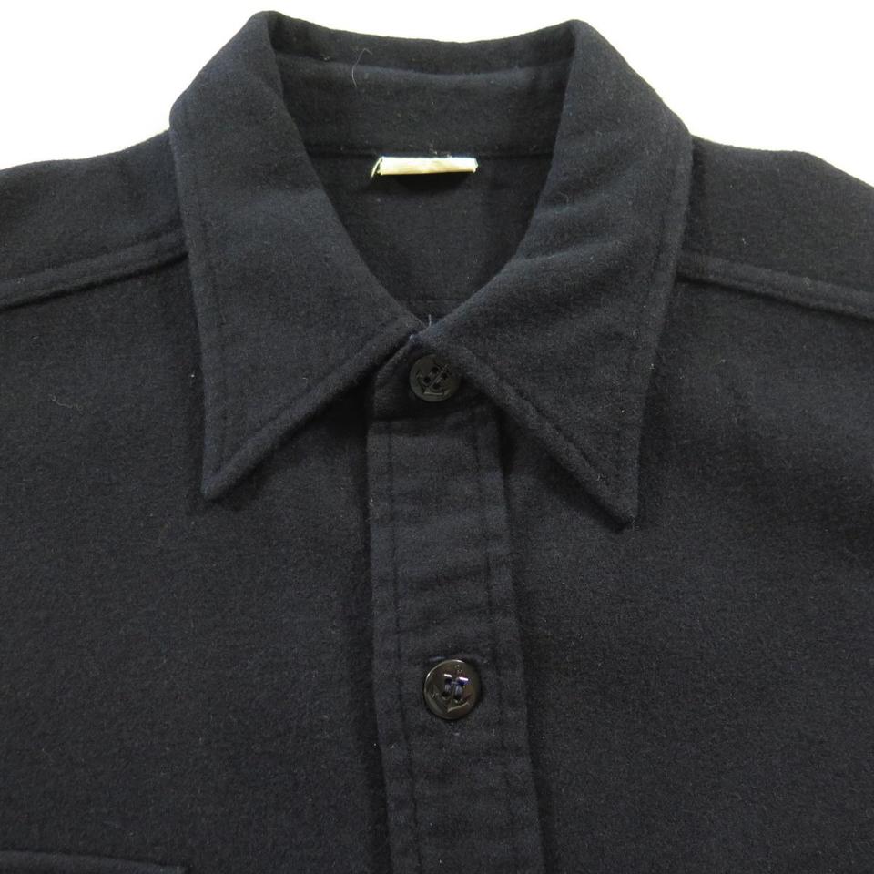 Vintage 70s Navy Wool CPO Boilermaker Shirt Mens L 16.5x35 Flannel