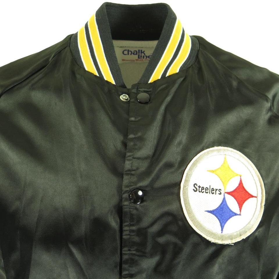 Vintage 80s Pittsburgh Steelers Chalk Line Satin Jacket Fits 