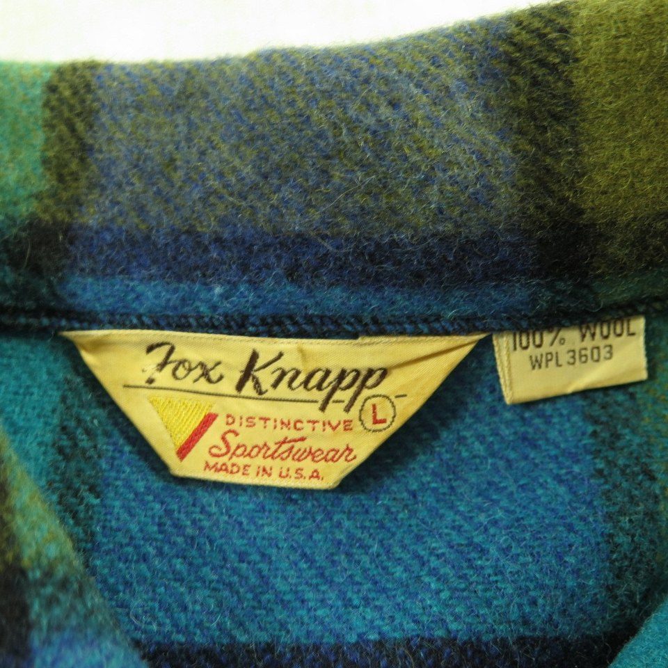 Vintage 60s Hippie Wool Shirt Men L Union Made Fox Knapp Box Plaid 