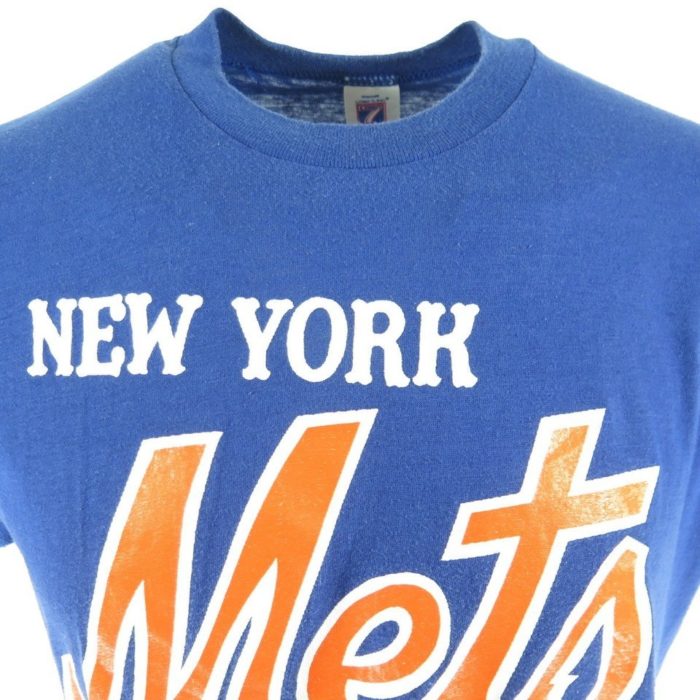 Vintage 70s Champion Blue Bar 50/50 New York Mets MLB Baseball T-Shirt L