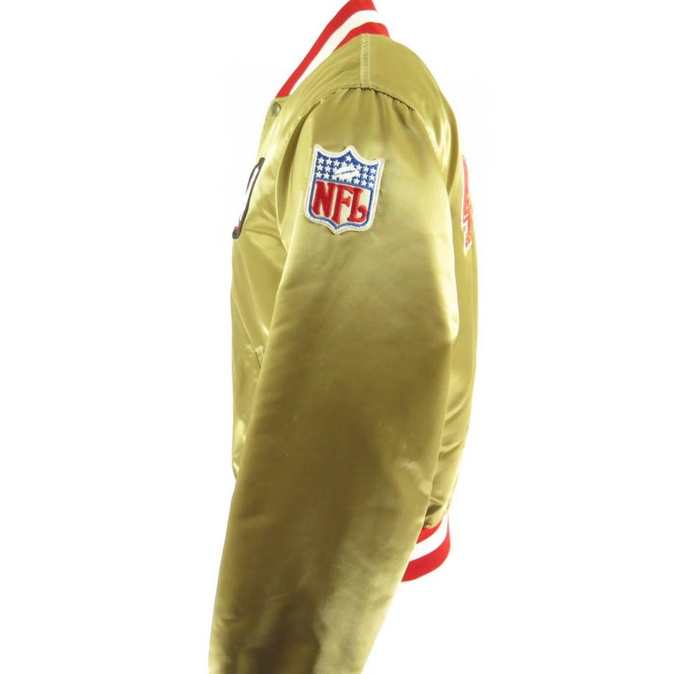 Vintage 80s SF 49ers Starter Satin Jacket Mens L NFL Football Gold