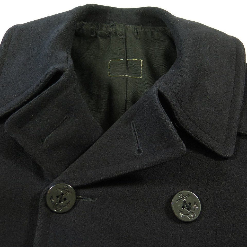 Vintage 40s WWII 10 Button Peacoat 36 USN Melton Wool Naval Clothing ...