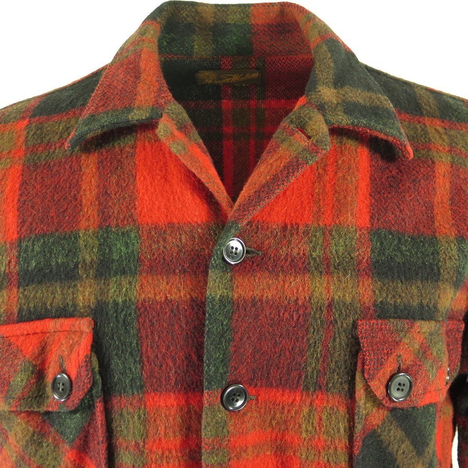 Vintage 50s Merrill Woolens Shirt Mens L Plaid Wool USA Made Flannel ...