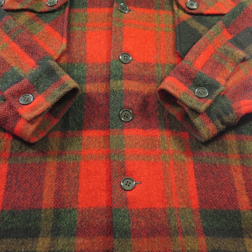 Vintage 50s Merrill Woolens Shirt Mens L Plaid Wool USA Made