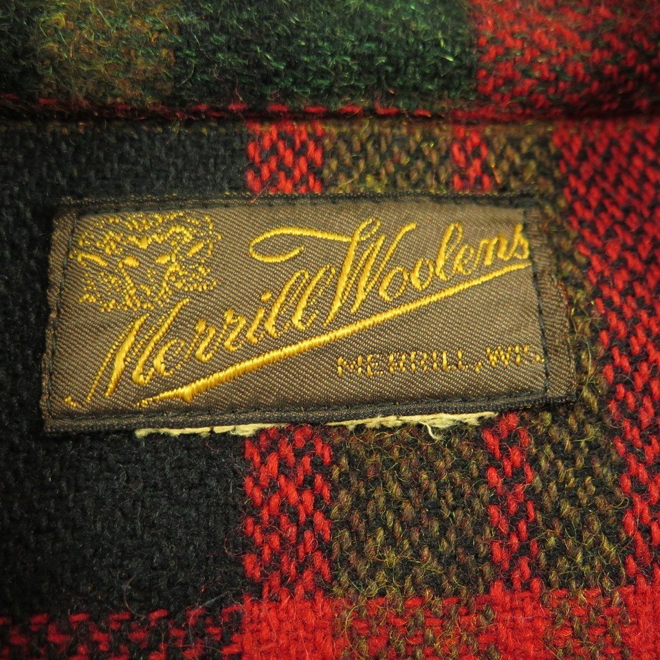 Vintage 50s Merrill Woolens Shirt Mens L Plaid Wool USA Made Flannel ...