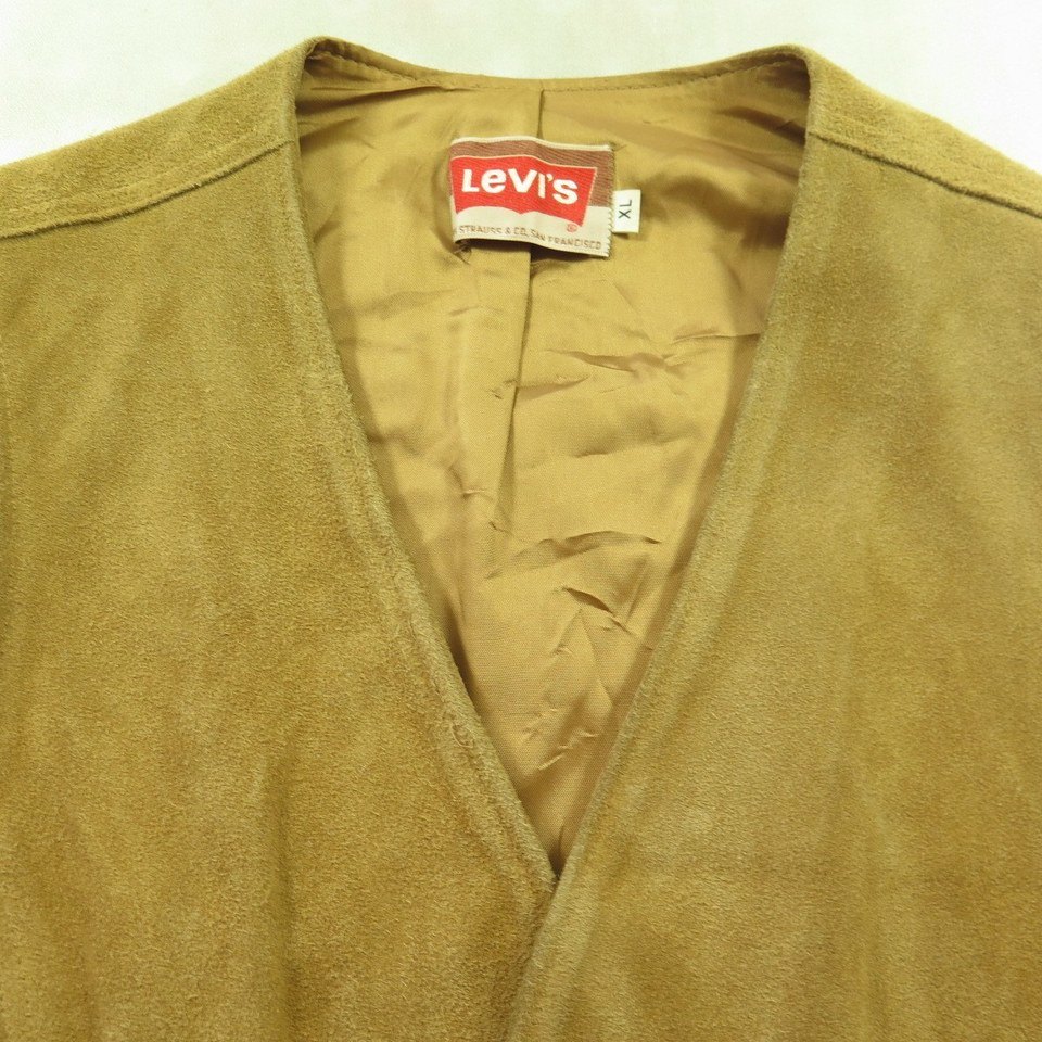 Vintage 70s Levis Orange Tab Western Suede Leather Vest XL | The 