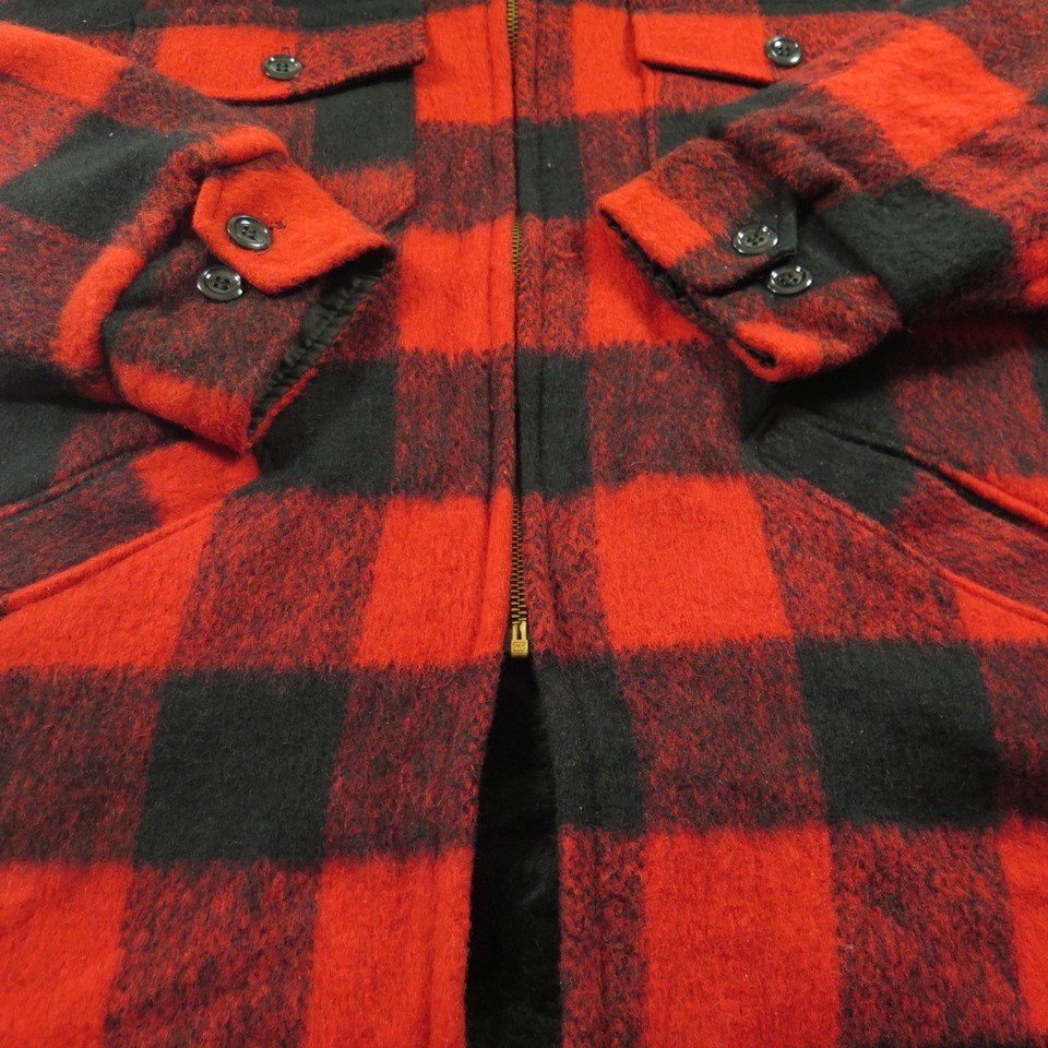 Vintage 50s Melton Buffalo Plaid Wool Jacket Mens L Deadstock USA