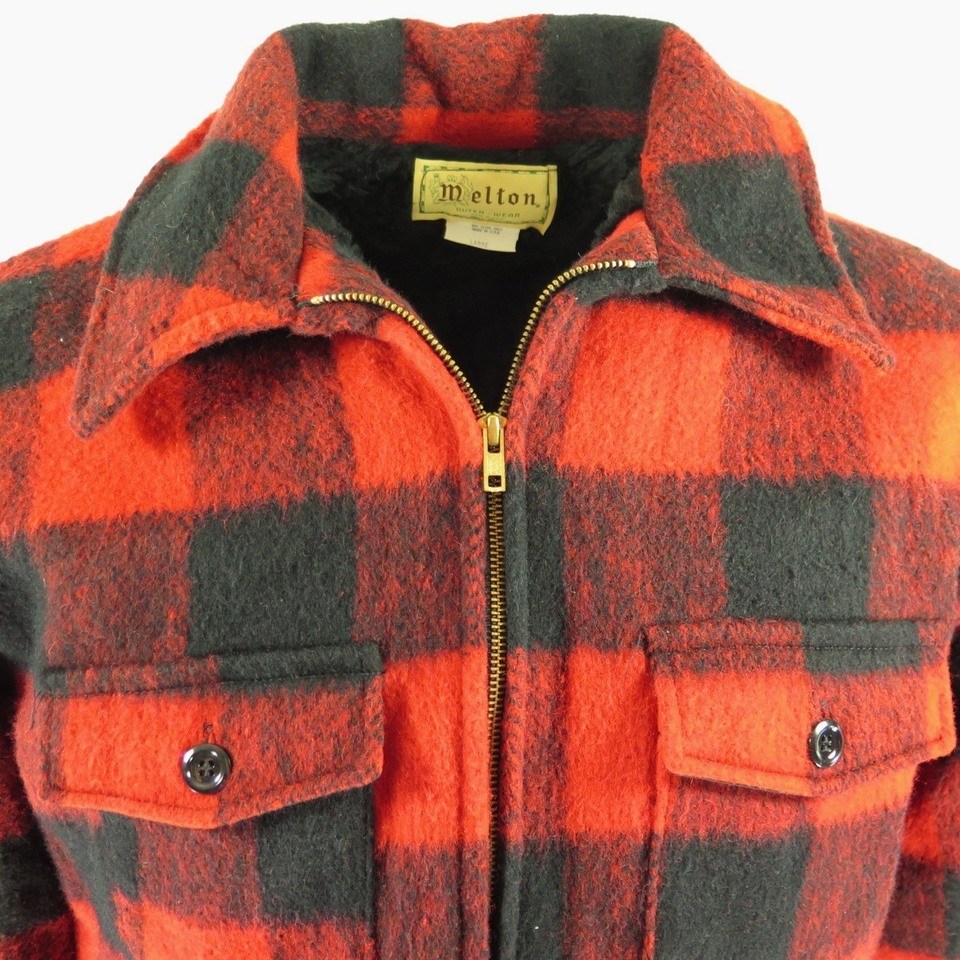 Vintage 50s Melton Buffalo Plaid Wool Jacket Mens L Deadstock USA Made Red  Black | The Clothing Vault