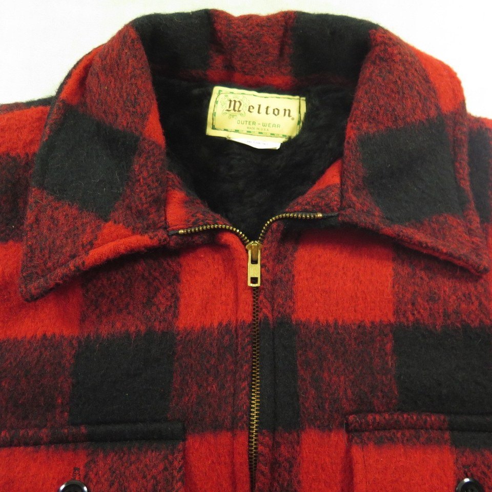 Vintage 50s Melton Buffalo Plaid Wool Jacket Mens L Deadstock USA