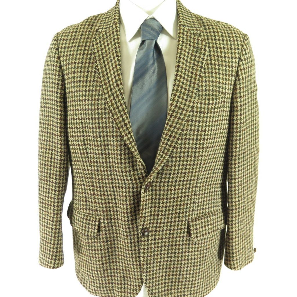 Vintage 60s Harris Tweed Houndstooth Sport Coat Jacket Mens 42 England 