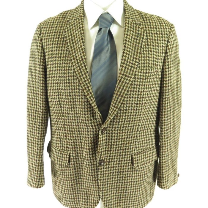 Vintage 60s Harris Tweed Houndstooth Sport Coat Jacket Mens 42