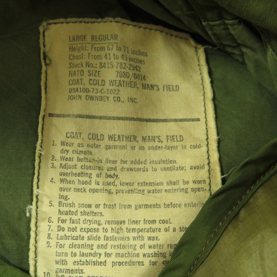 Vintage 1970s Vietnam John Ownbey M-65 Field Jacket L Regular Removable ...
