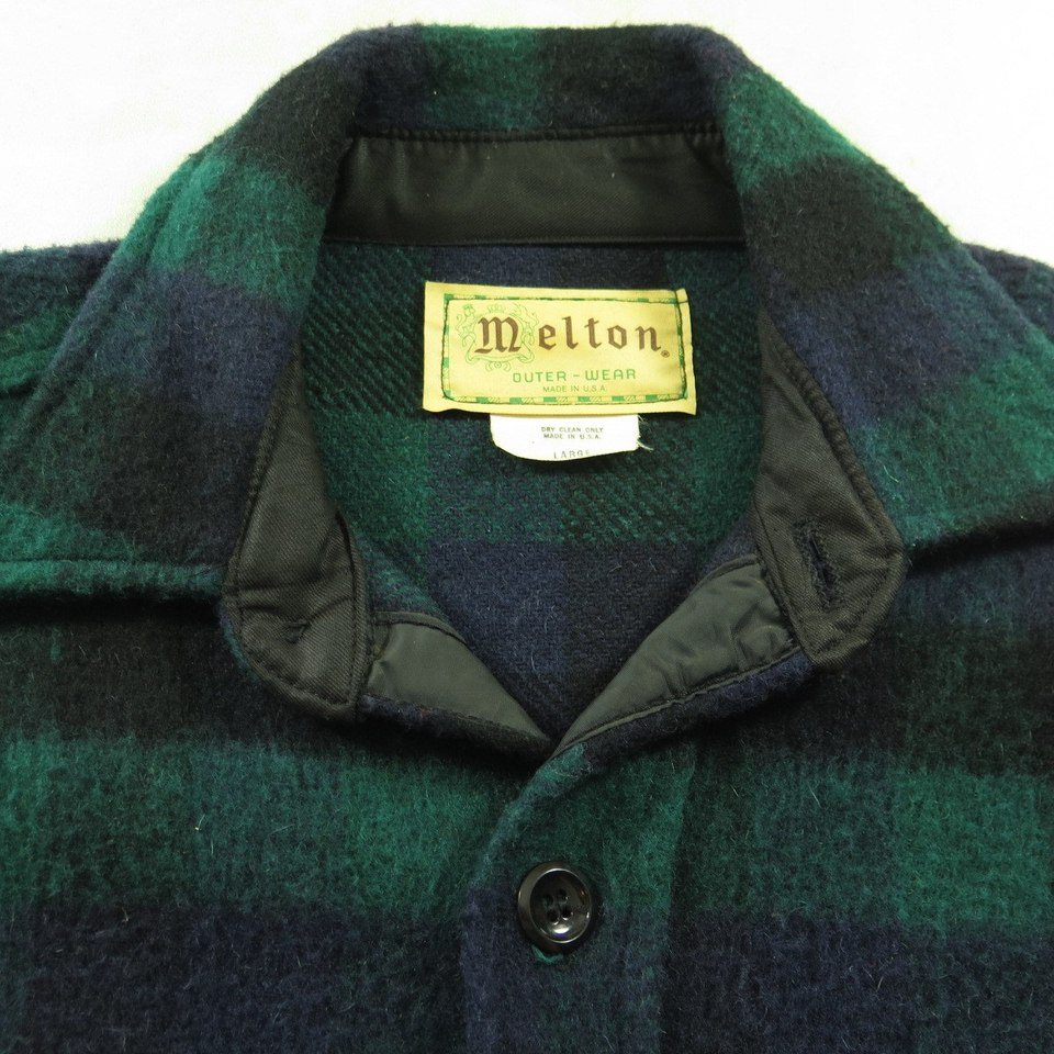 Vintage 80s Melton Plaid Shirt Large Deadstock US Made 100% Wool