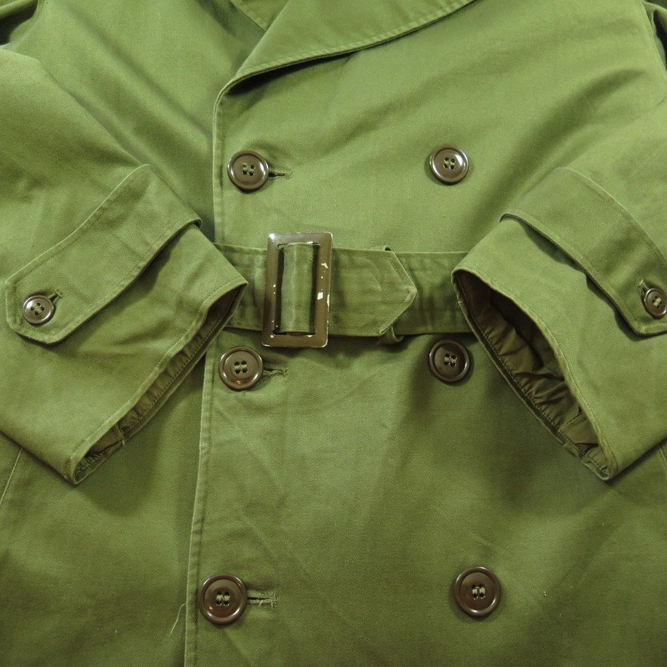 Vintage 50s Army Sateen Overcoat Coat Small Military Chevron Green ...
