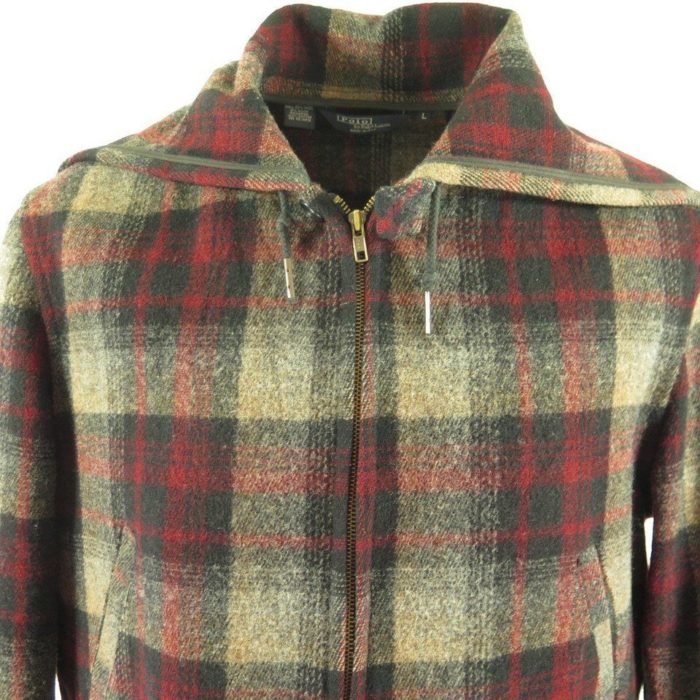 Vintage 80s Polo Plaid Wool Jacket Ralph Lauren L Center Zip Hood