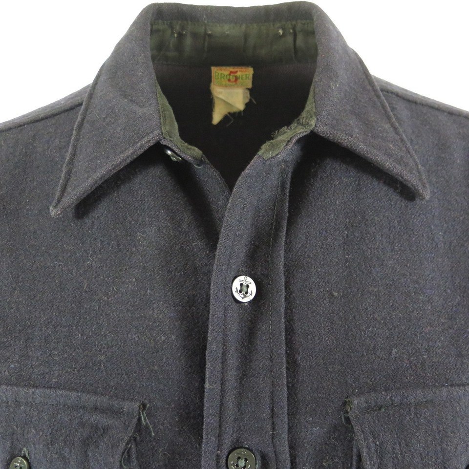 Vintage 40s 5 Brother Navy CPO Wool Shirt 16.5 or Large Union Made ...