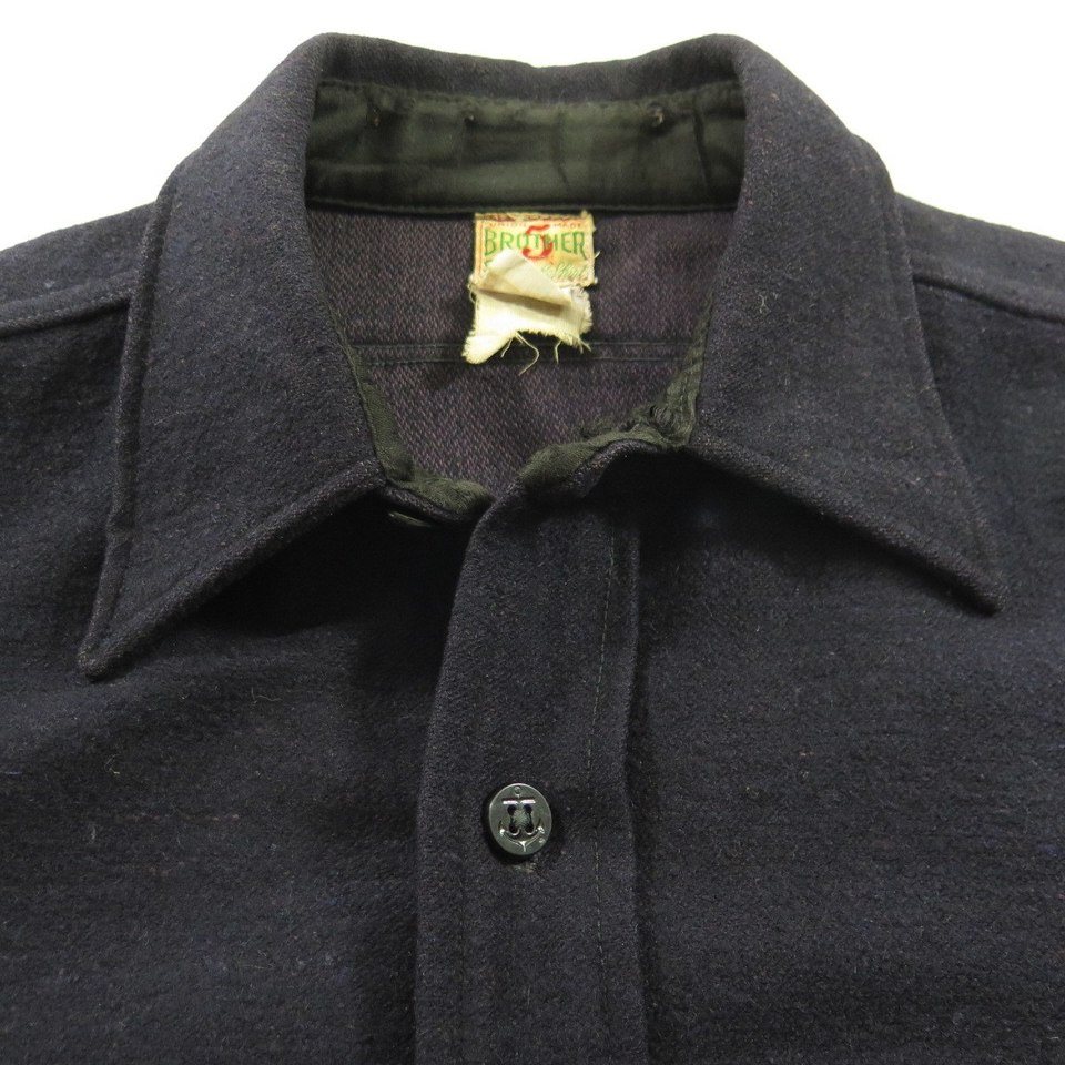 Vintage 40s 5 Brother Navy CPO Wool Shirt 16.5 or Large Union Made ...