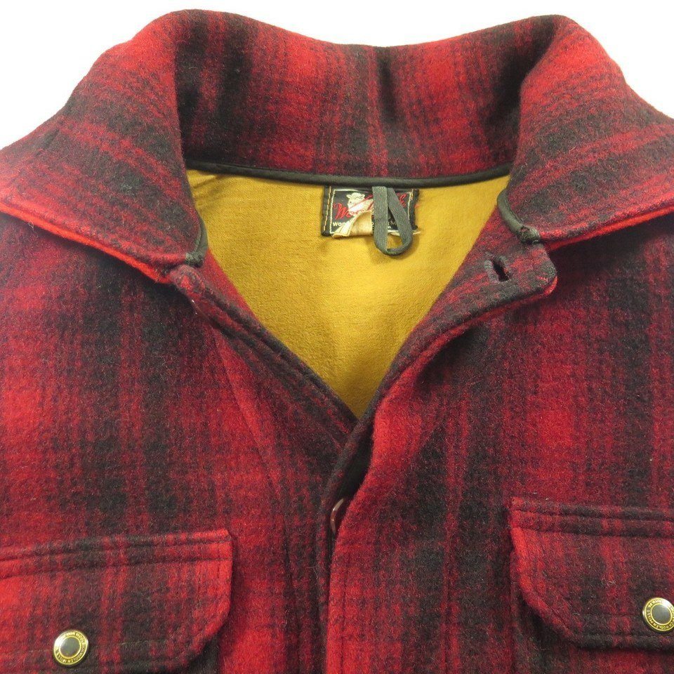 Vintage 40s Woolrich Hunting Jacket 40 Shadow Plaid Zip Split Hooded Wool | The Clothing Vault
