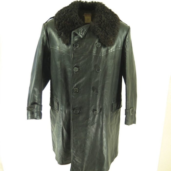 Vintage 40s WWII Swedish Horsehide Leather Coat XL Curly Lambskin 