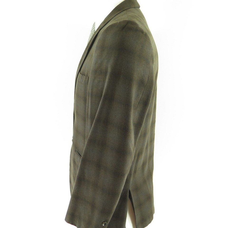 Vintage 60s Mod Sport Coat Jacket Men 40 Shadow Plaid Wool Classic
