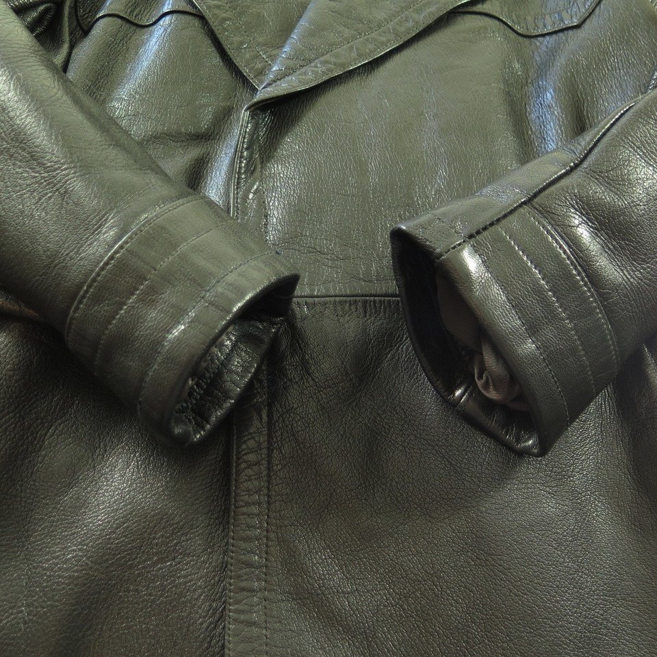 Vintage 60s Aero Black Leather Spy Trench Coat Overcoat Womens S | The ...