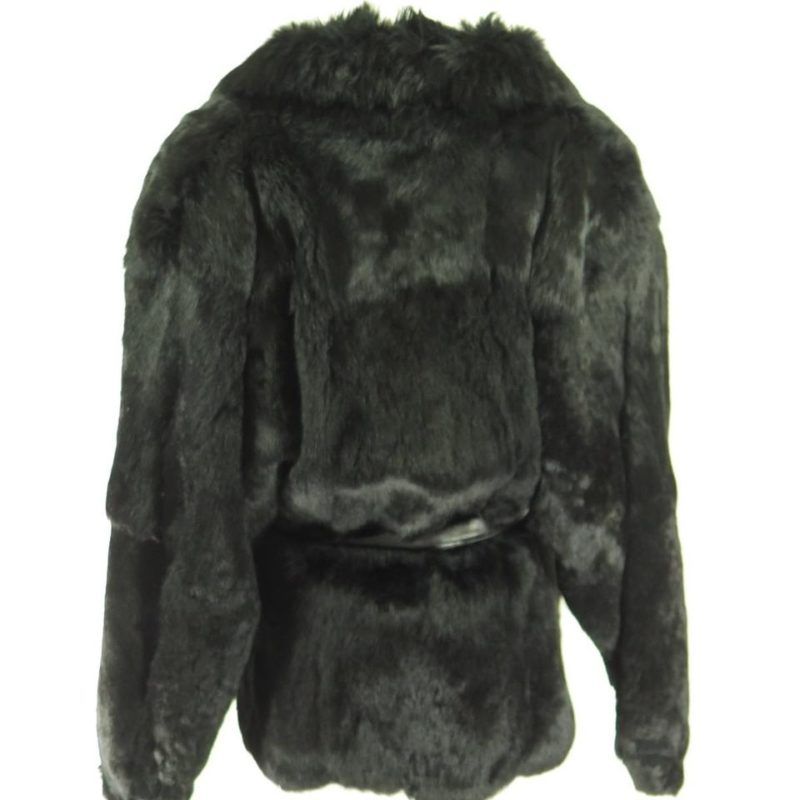 Vintage 90s Real Black Noir Fur Coat Womens XL Soft Rabbit Belted | The ...