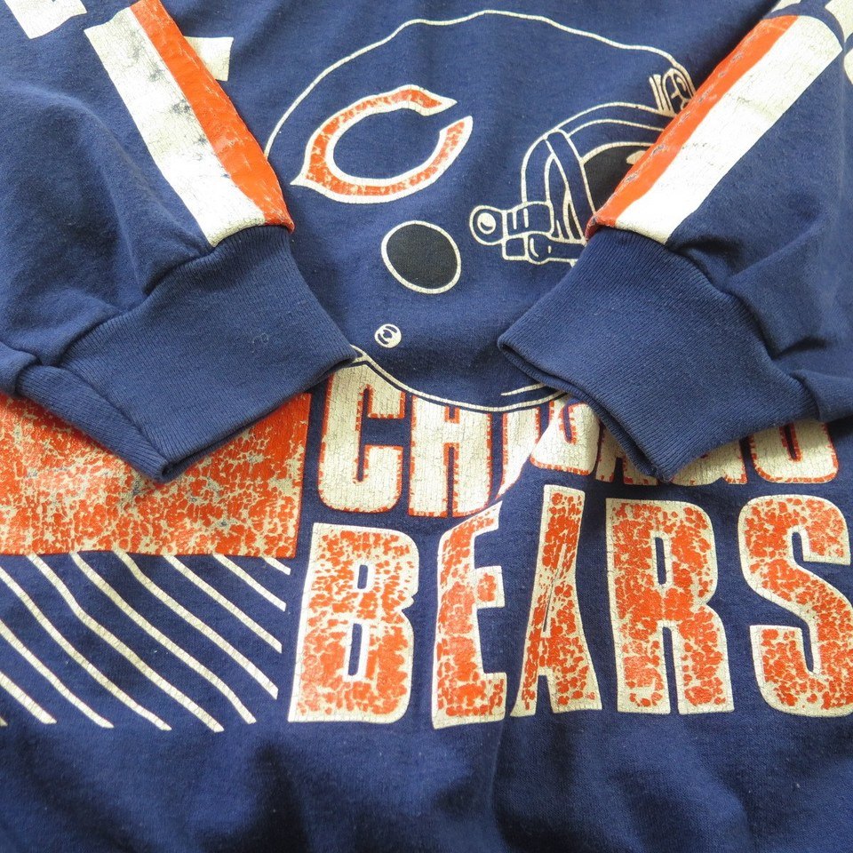 Vintage 80s Chicago Bears Sweatshirt Mens XL Blue Trench Print NFL