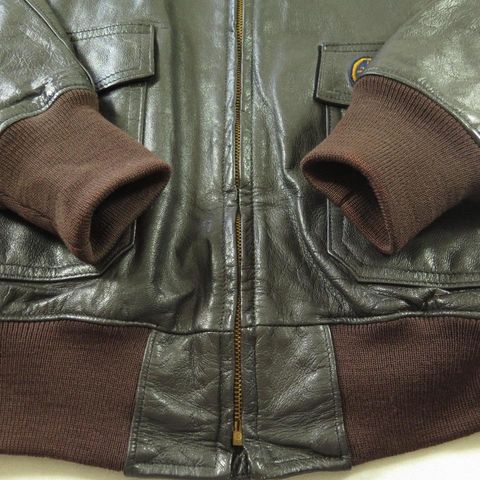 Vintage 80s Type G-1 Leather Flight Jacket 42 Long Brown Goatskin Fits ...