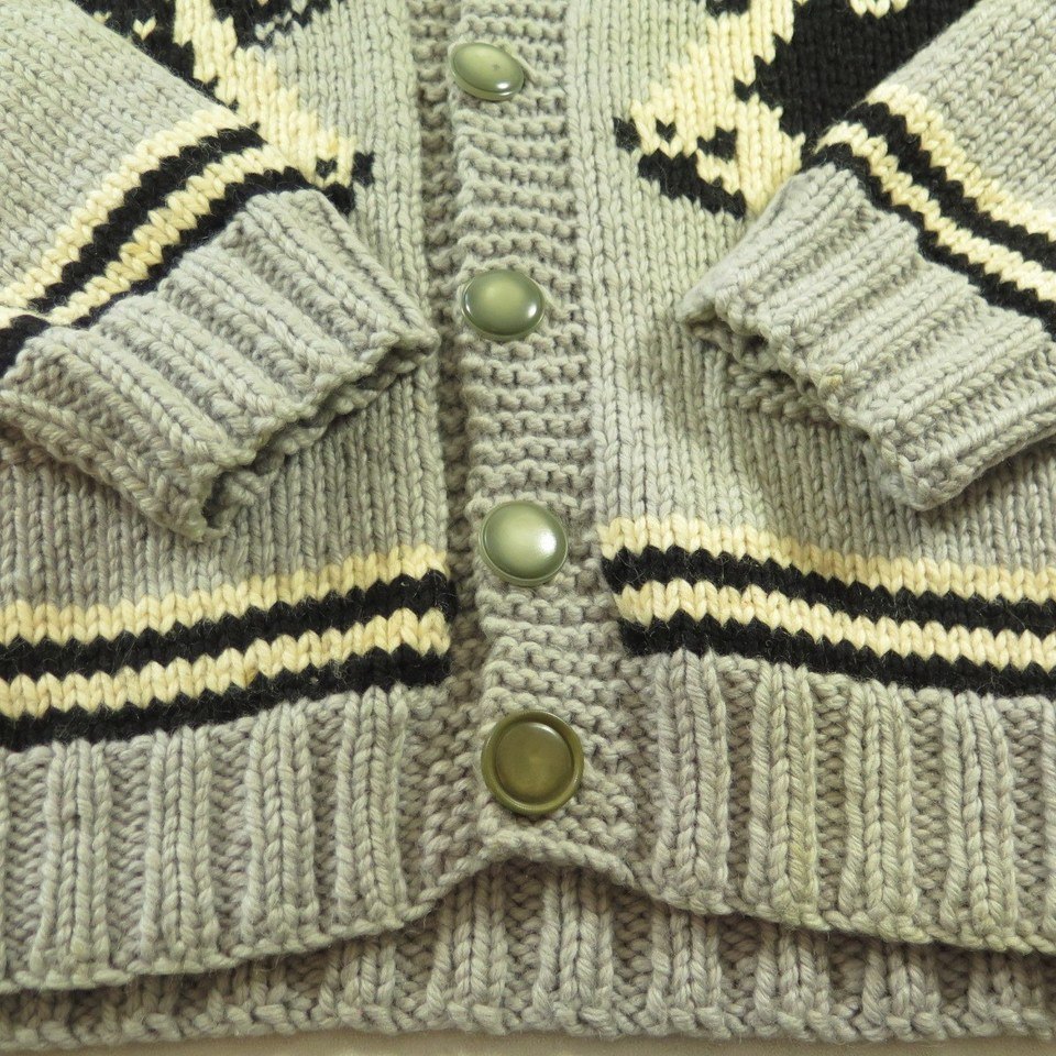 Vintage 60s Cow Western Cowichan Cardigan Sweater M Bakelite | The