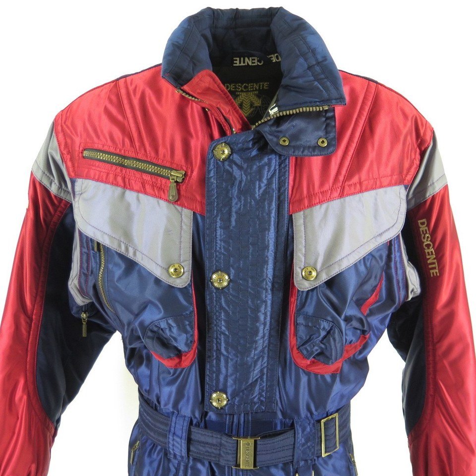 Vintage 90s Descente Ski Suit Mens M Retro Insulated Shiny