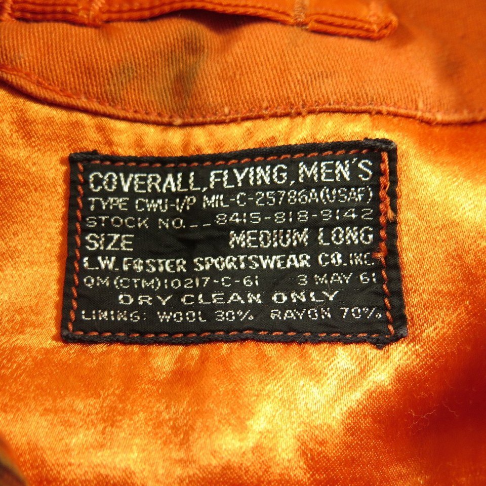 Vintage 60s Orange CWU-1/P Flight Suit Coveralls M Long USAF Air Force 1961  | The Clothing Vault