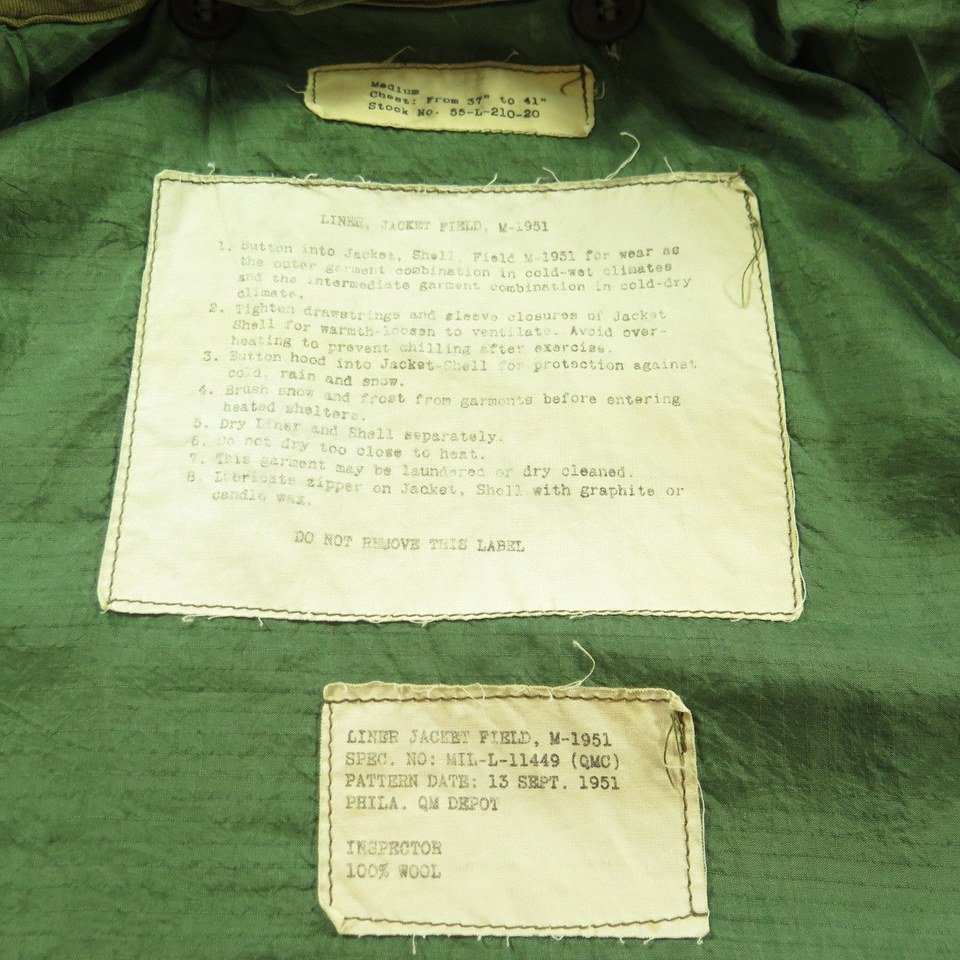 Vintage 50s M-1951 Field Jacket Mens M Regular Korea War Era US Army w ...
