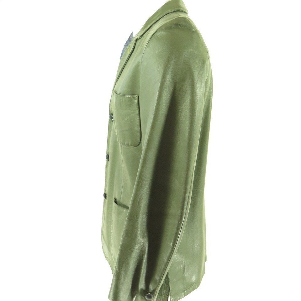 Vintage 50s Field Stream Green Leather Sport Coat Jacket Men 42
