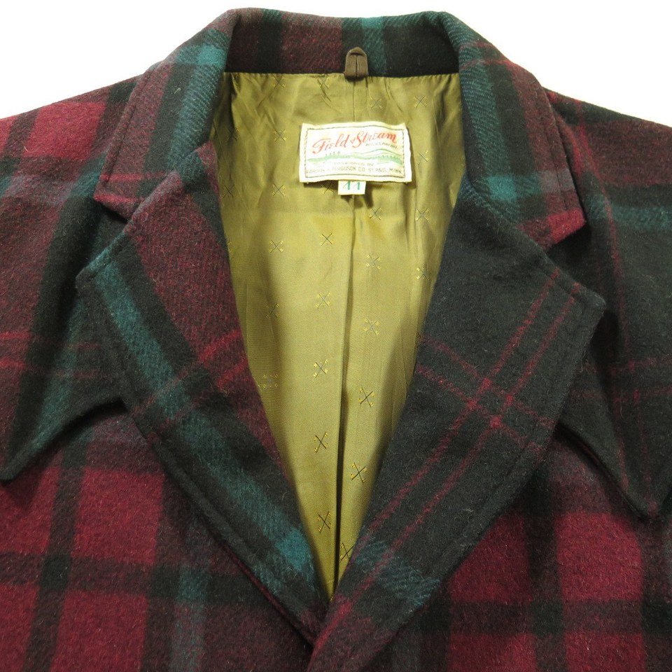 Vintage 50s Field Stream Jacket Mens 44 Western Yoke Wool Plaid Coat ...